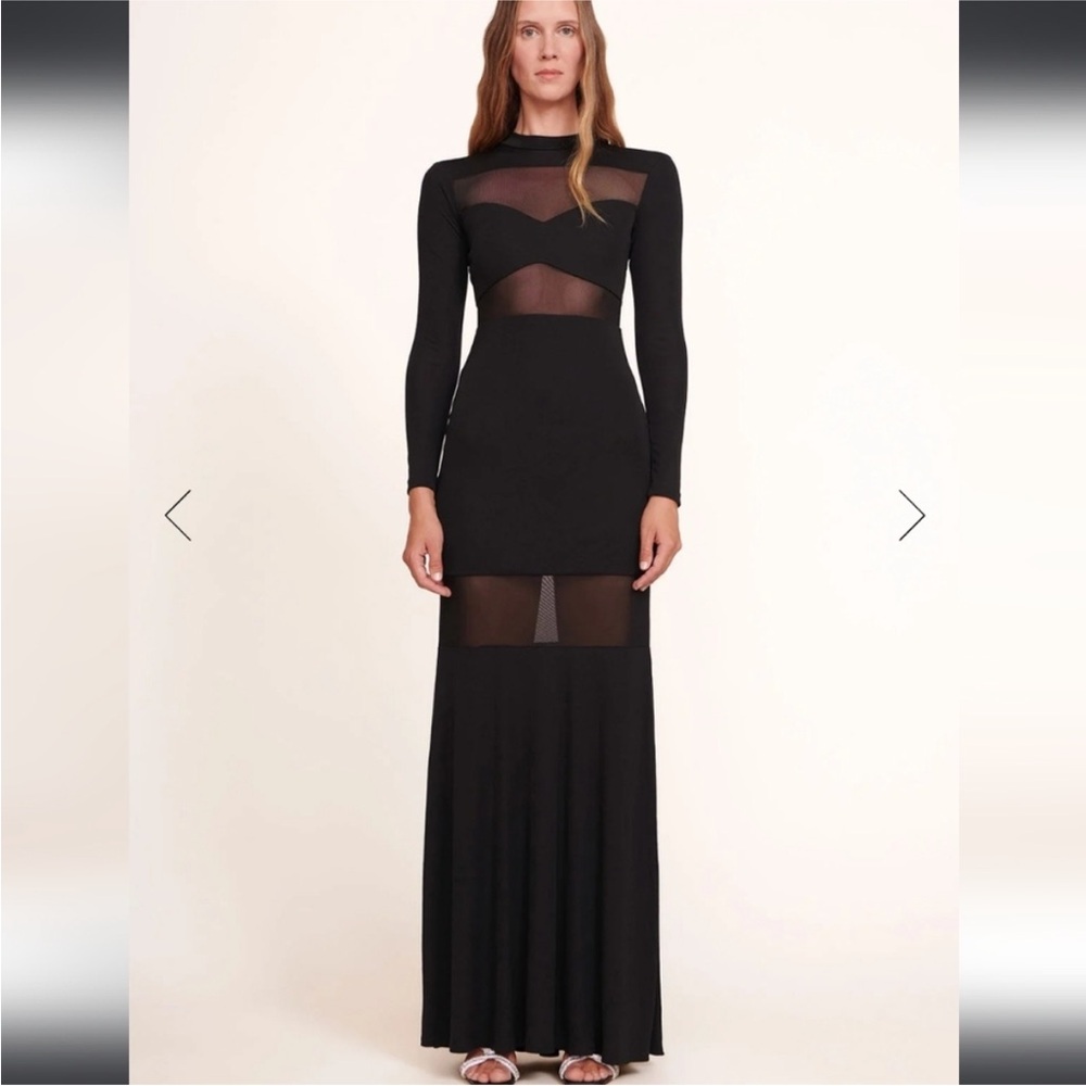 NWT Staud Elegant Black Sheer Panel Long Sleeve Dress size large